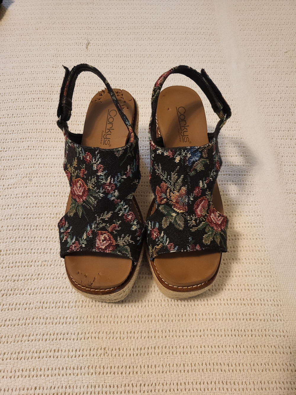 Corkys Women's Black Floral Wedge Sandals